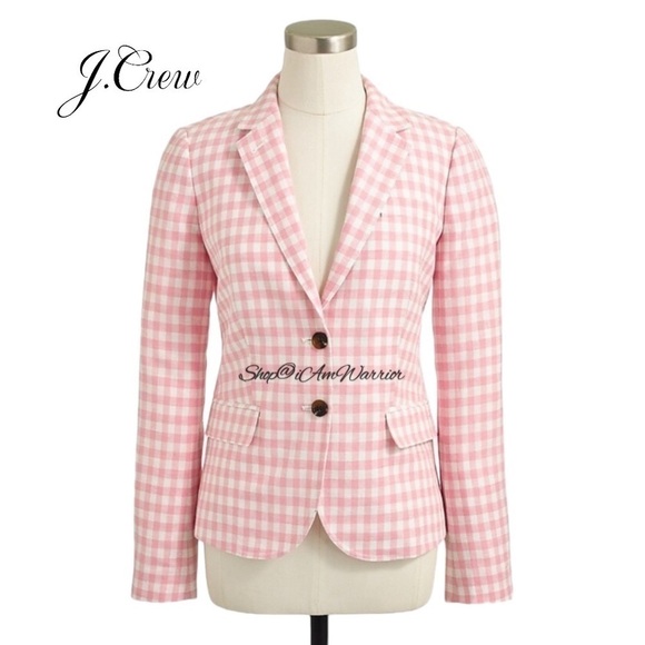 J.Crew cotton candy pink gingham one button linen blazer *shop@iamwarrior - Picture 1 of 16